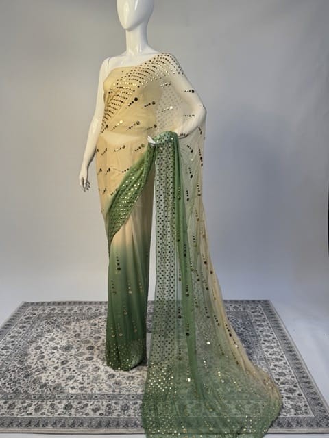 Zaryab - Pure crinkle chiffon Mukesh Handwork Saree