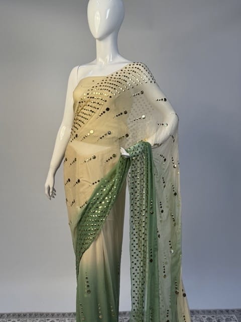 Zaryab - Pure crinkle chiffon Mukesh Handwork Saree
