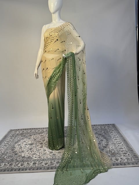 Zaryab - Pure crinkle chiffon Mukesh Handwork Saree