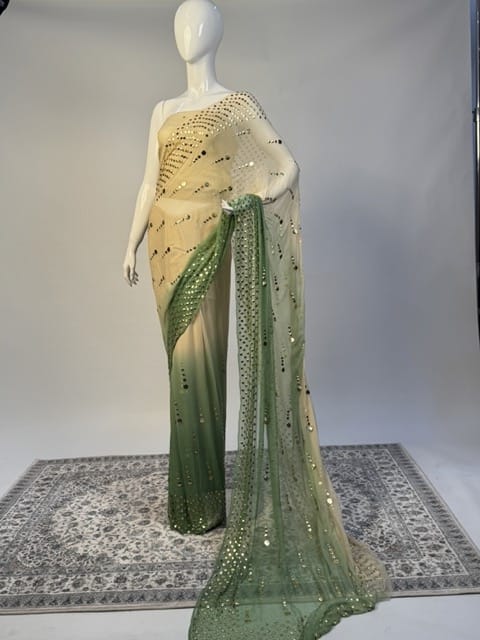 Zaryab - Pure crinkle chiffon Mukesh Handwork Saree