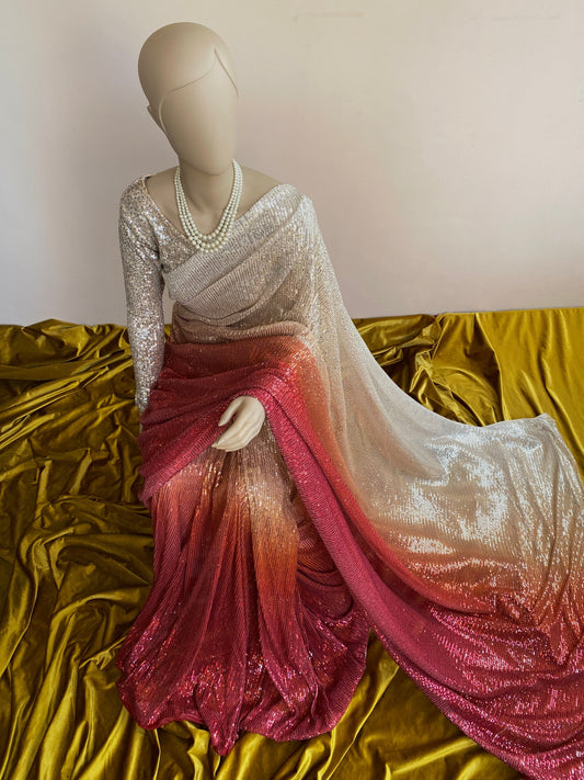Fire Shaded Ombré Sequin Saree