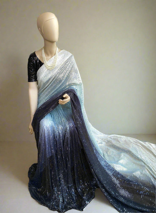 Ombré Midnight Sequin Saree
