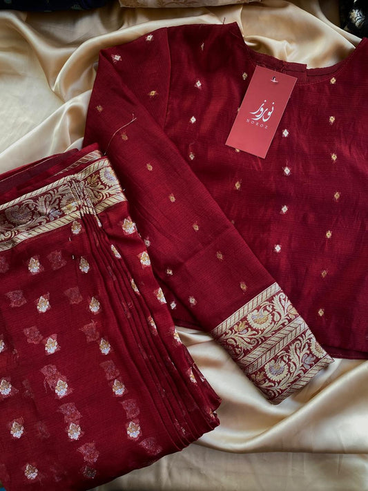 Kajal Maroon Stitched Set