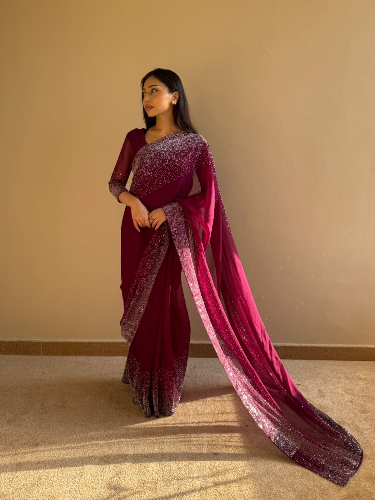 Burgundy Purple -No minute saree