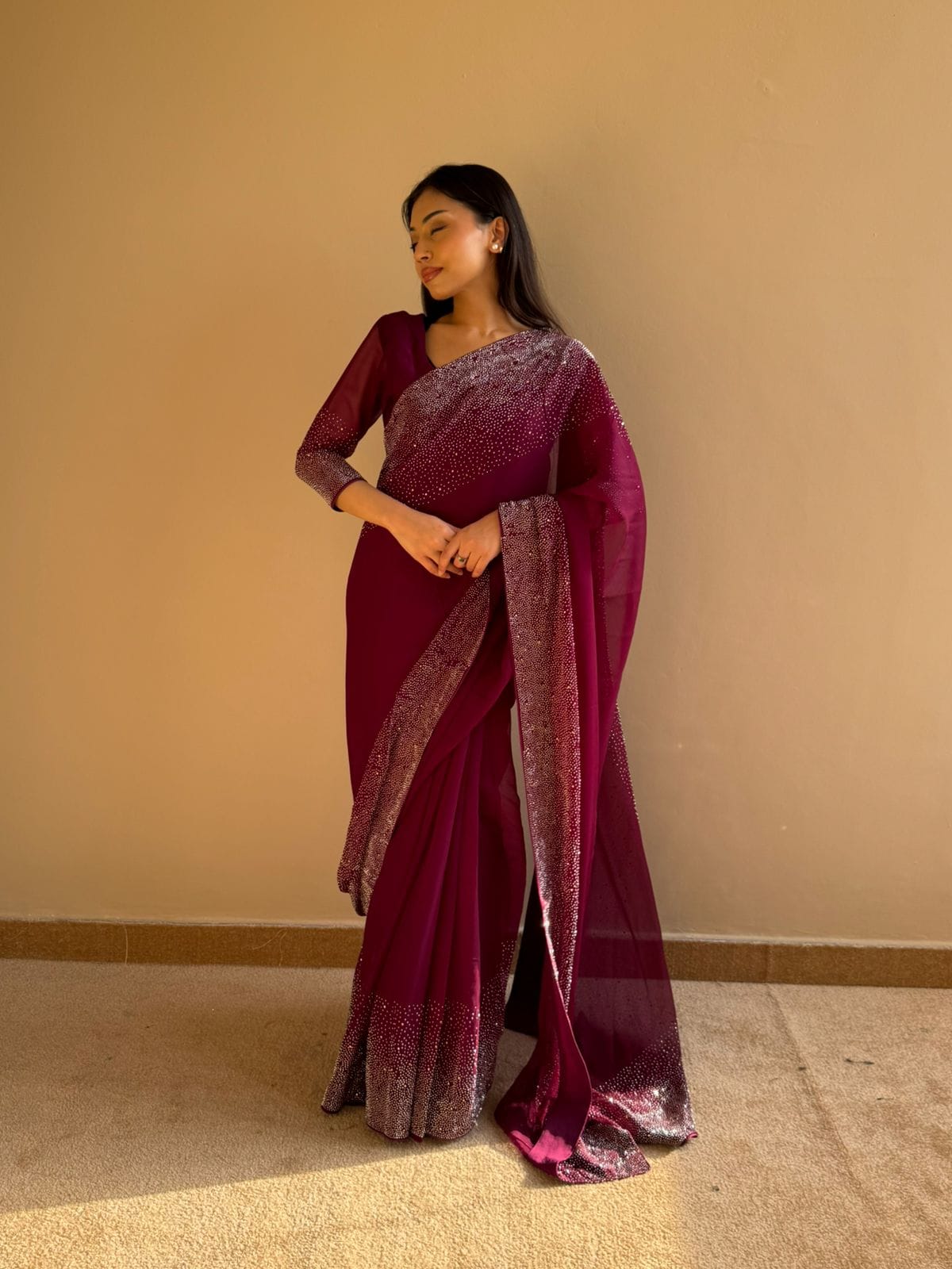 Burgundy Purple -No minute saree