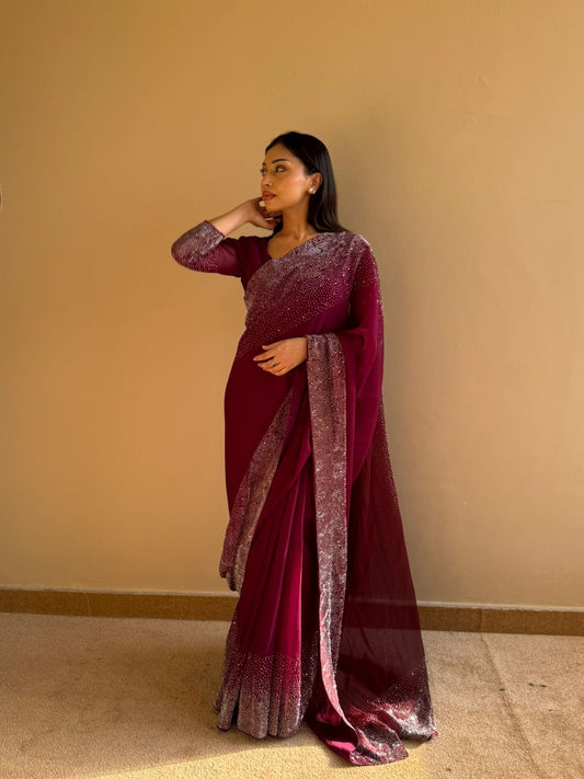 Burgundy Purple -No minute saree
