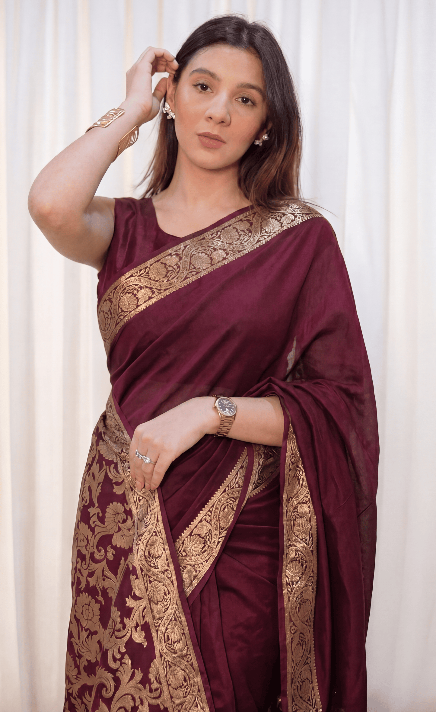 Zaira Maroon - Mul Cotton Saree
