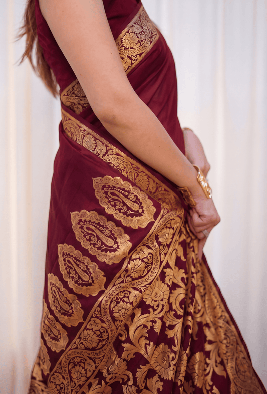 Zaira Maroon - Mul Cotton Saree
