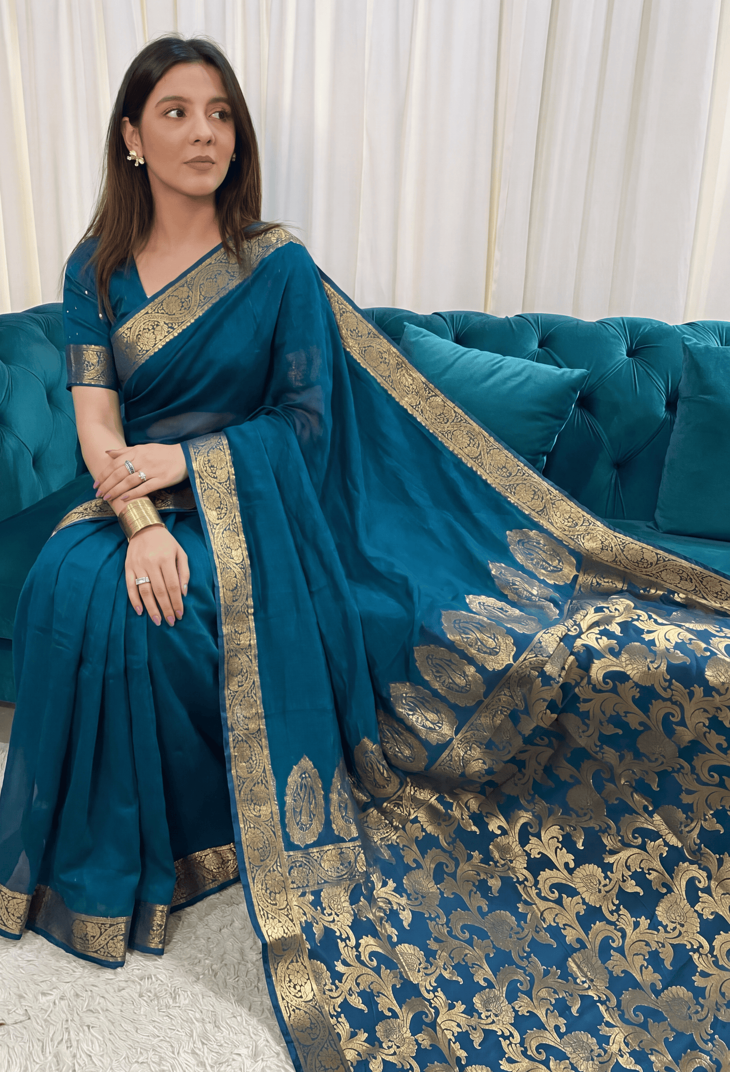 Zaira Teal - Mul Cotton Saree