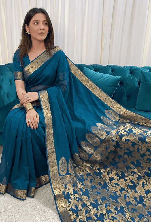 Zaira Teal - Mul Cotton Saree