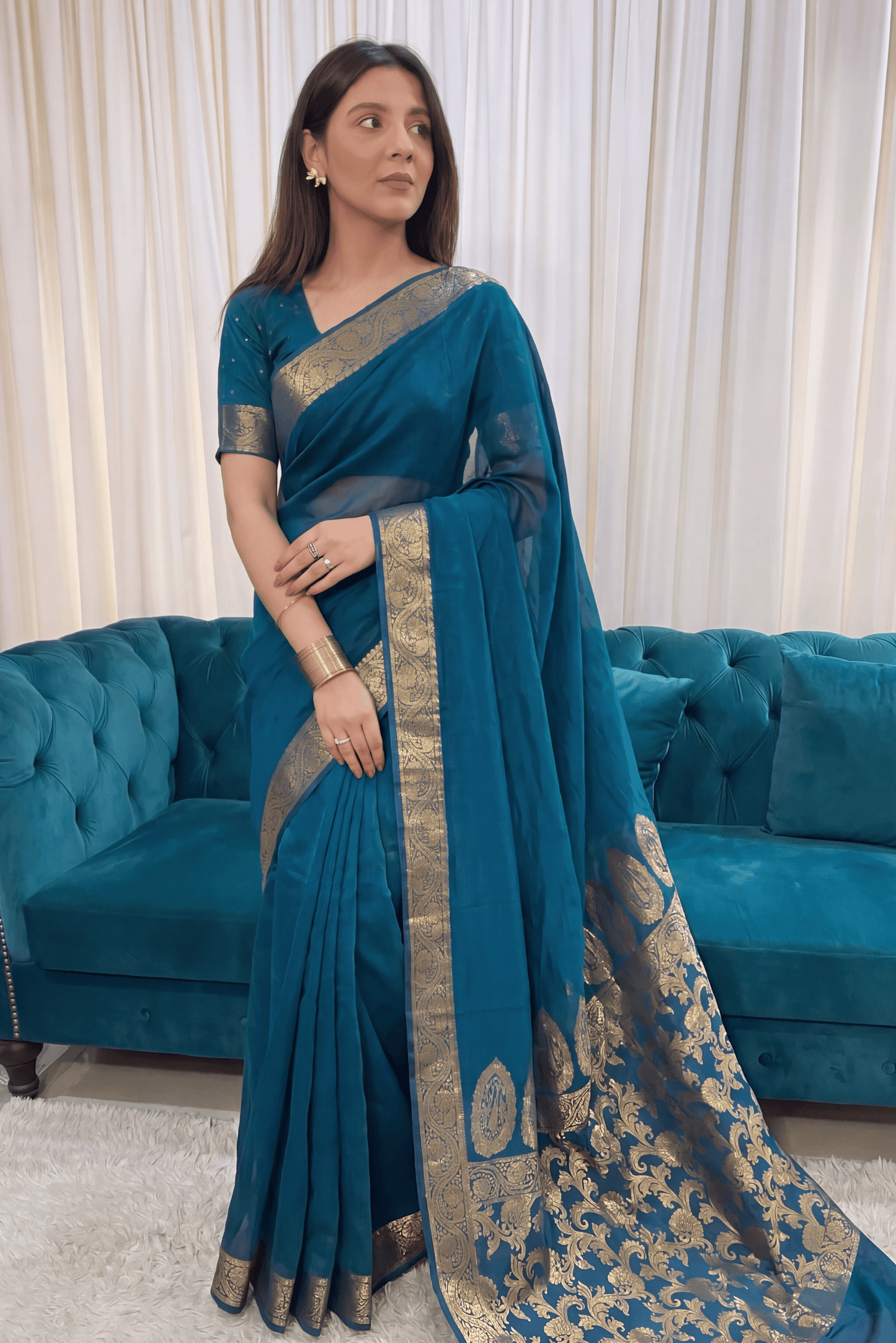 Zaira Teal - Mul Cotton Saree