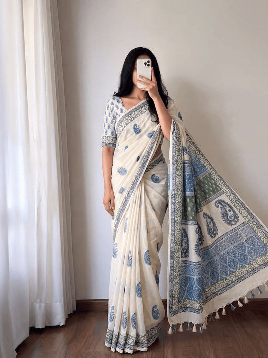 Cotton Hand Blocked Saree : Damini