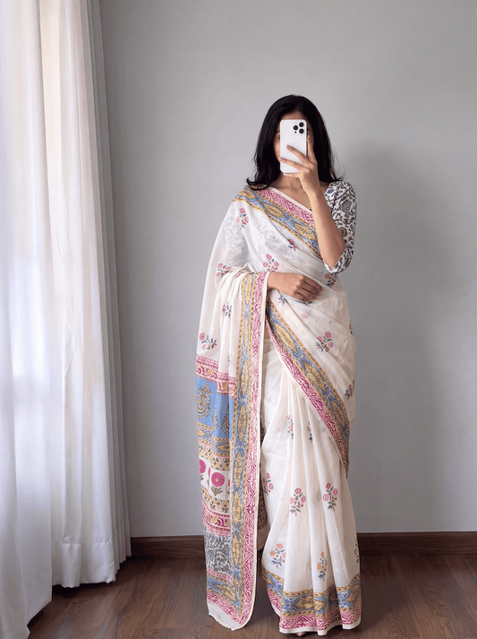 Cotton Hand Blocked Saree : Ridhi